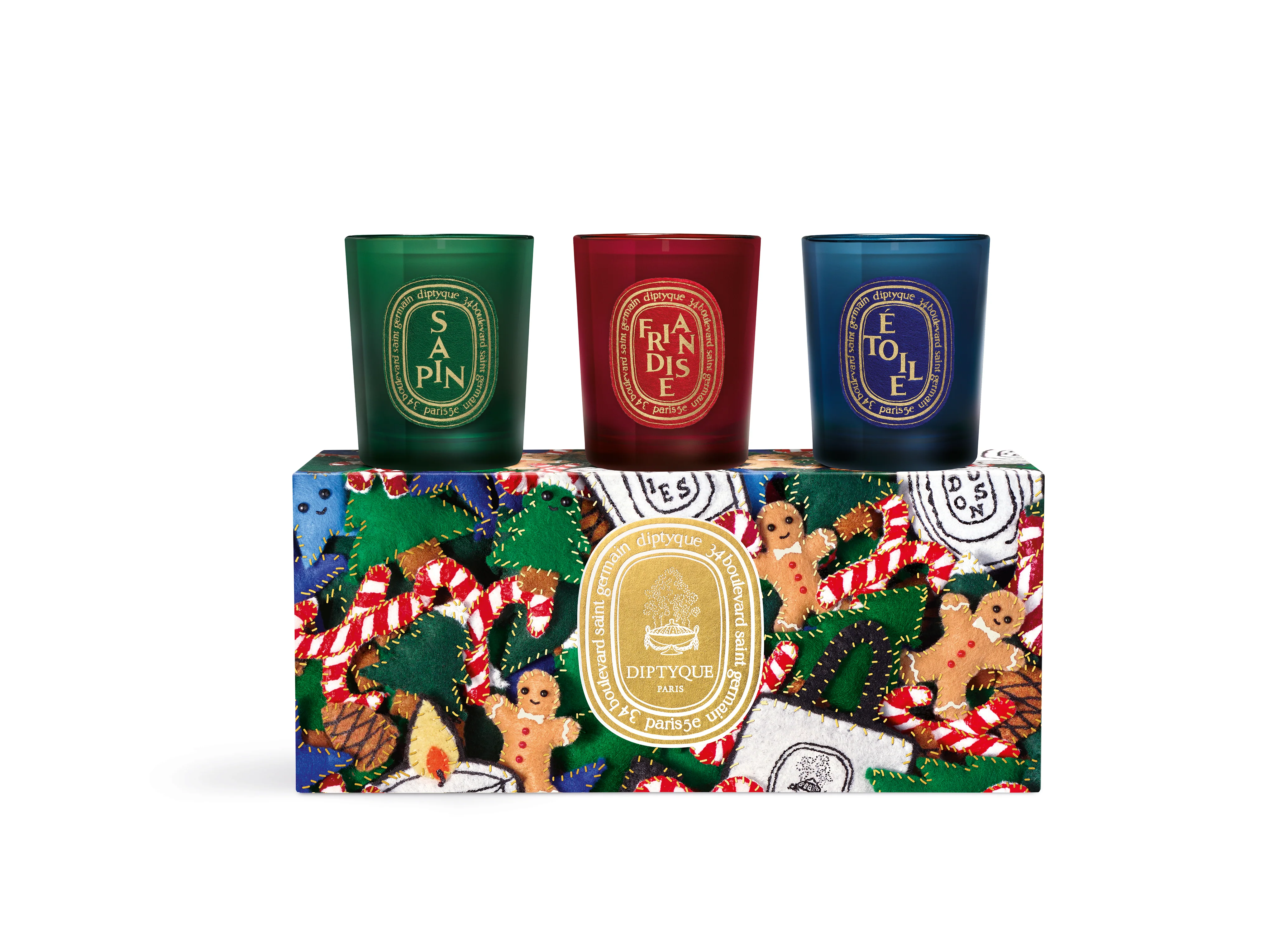 Sapin (Pine Tree), Friandise (Sweet Treat), Étoile (Star) - Set of 3 Small Candles